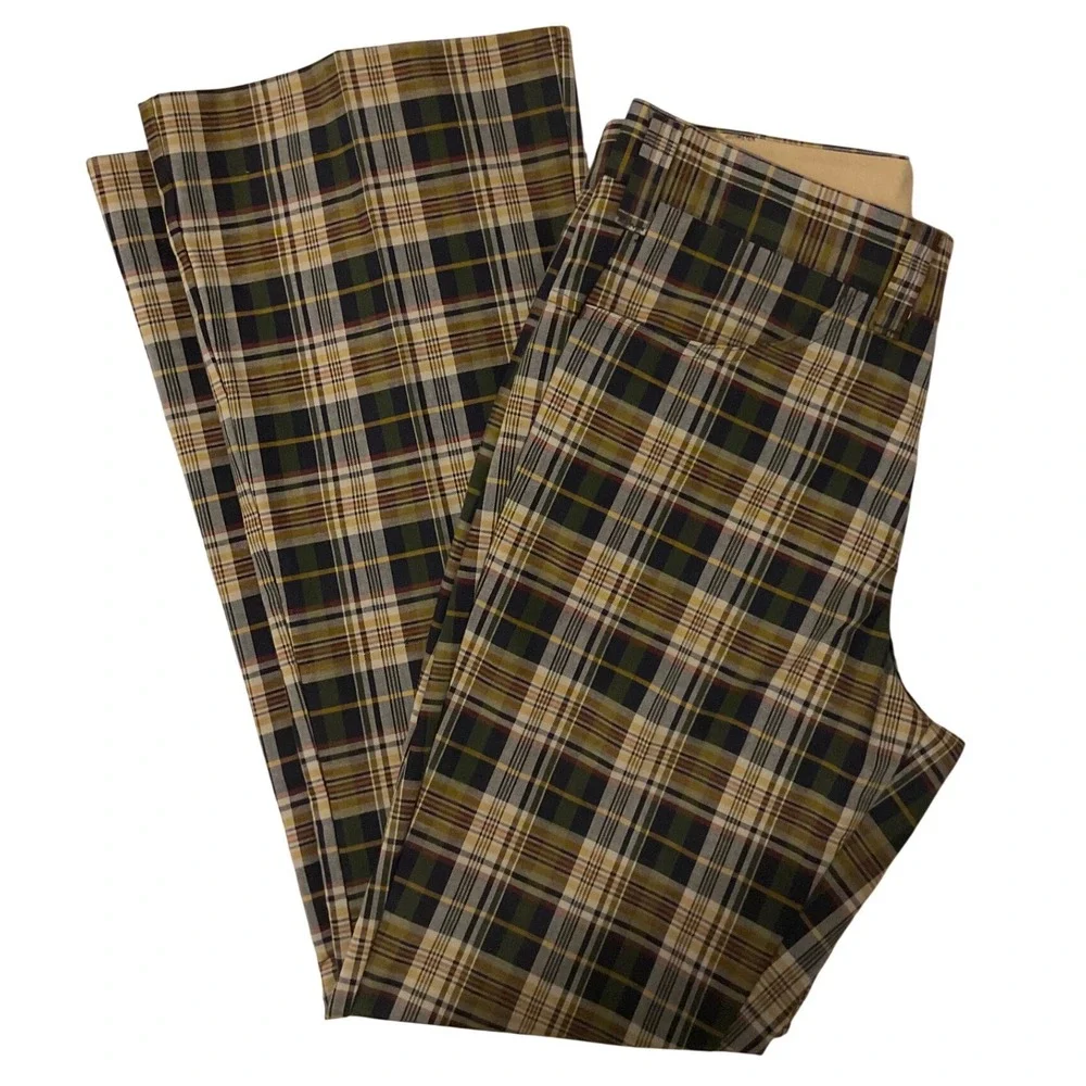 Vintage‎ 70s Lee Fastbacks Plaid Flared Trousers Green Gold Mens 32x31 USA Made